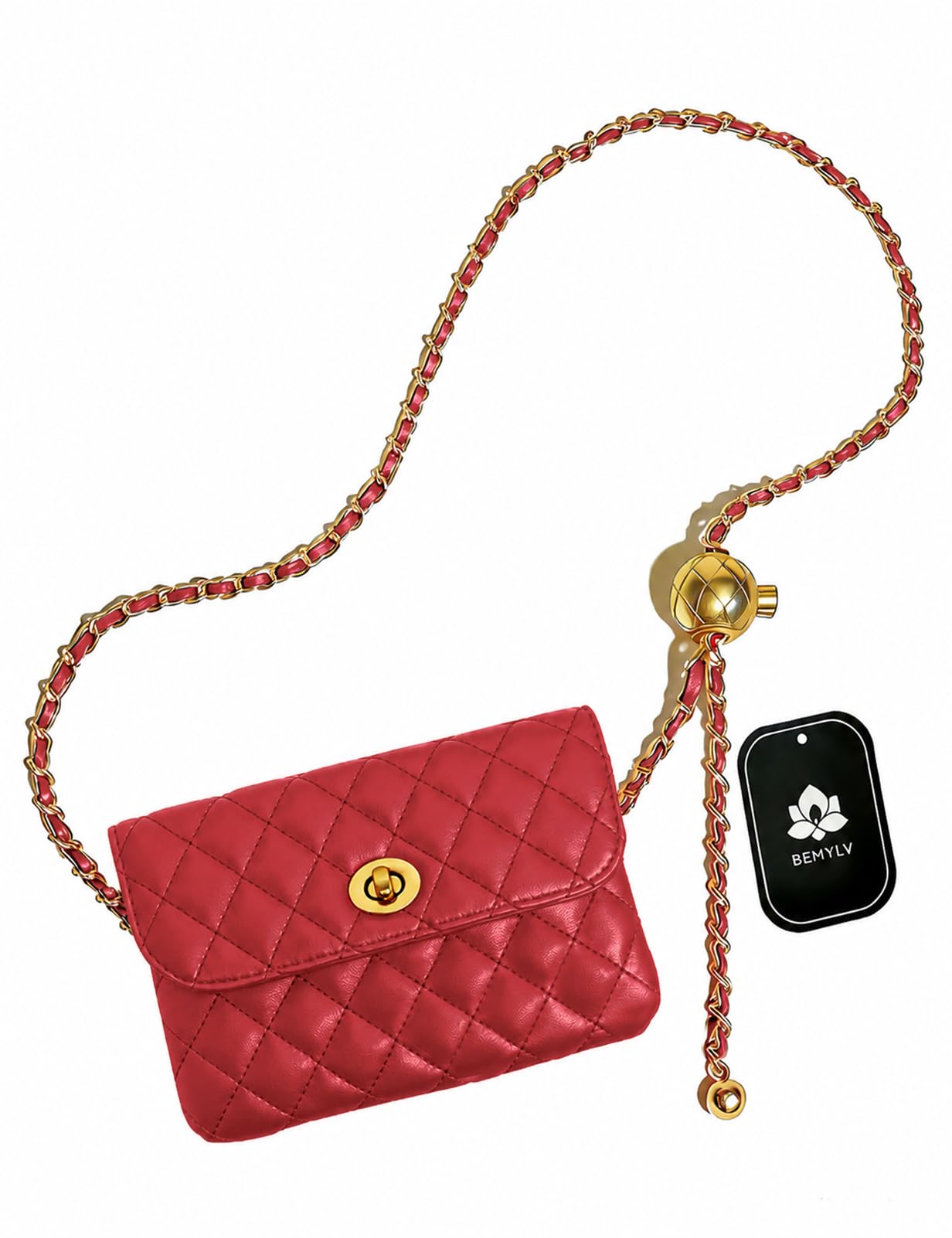 Leather Chain Belt Bag for Women Red Waist Purse Fanny Pack