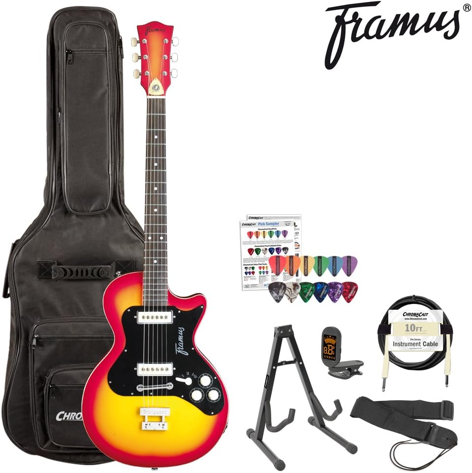 Framus JB-USM-FRO5131HOLLYSCV51-KIT-1 Hollywood Red Gold HP Electric Guitar with Gig Bag, Strap, Stand, Tuner, Cable and Pick Sampler