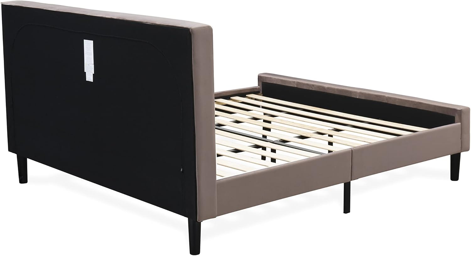 East West Furniture NL14K-2HA13 3 Piece Modern Bedroom Set - King Size Button Tufted Bed Frame - Brown Taupe Velvet Fabric Upholstered Headboard and a Burgundy Finish Nightstand