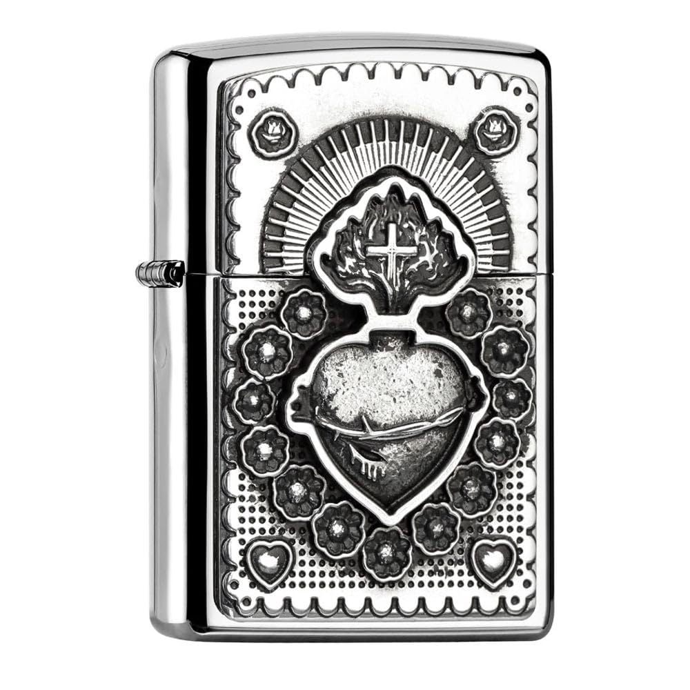 Zippo Mexican Heart Chrome High Polish Lighter, Black, 5.8 x 3.8 x 1.8 cm