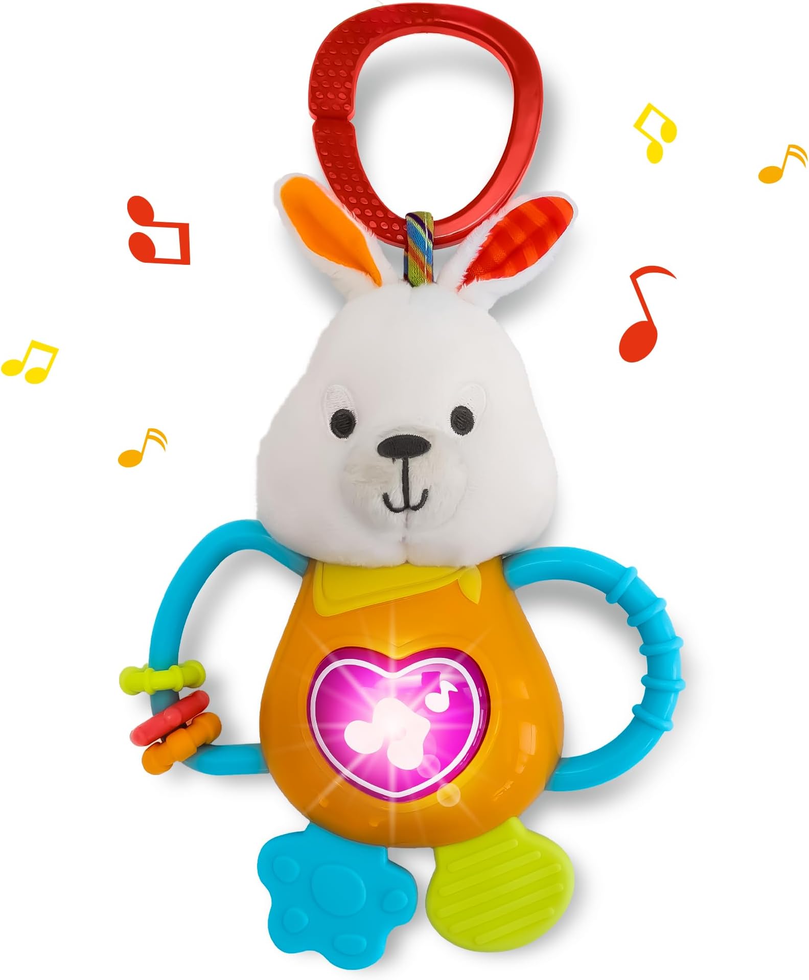 KiddoLab Easter Bunny Teething & Rattle Musical Toy for Infants and Babies - Light-up, Sensory Chew & Interactive Toy for Infants - Baby Basket Stuffer for 3 Months and Up