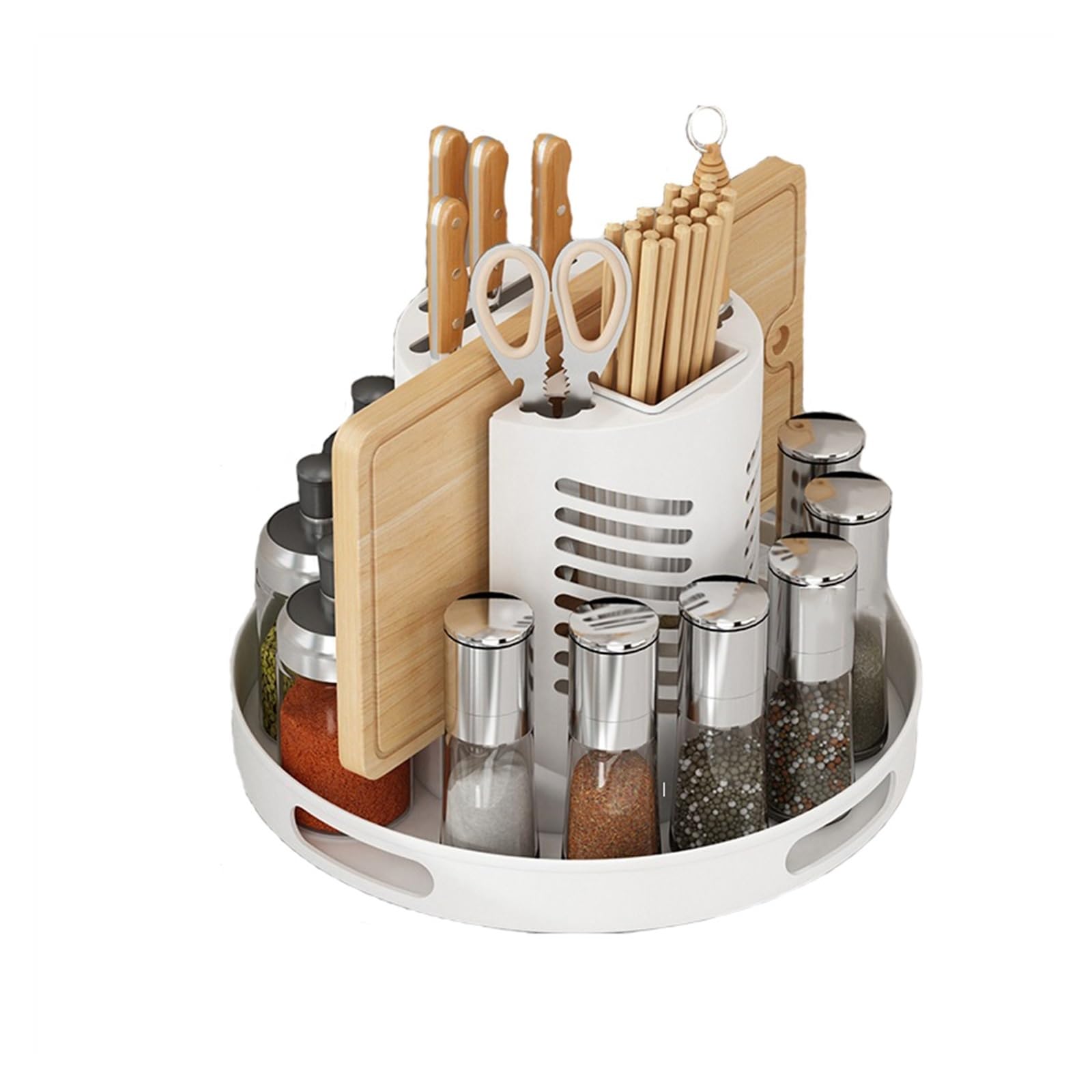shangguanyun456 Spice Rack Round Turntable Cupboard Organizer Rotatable Spice Rack Multi-Functional Holder Tray for Kitchen Storage and Organization(White)