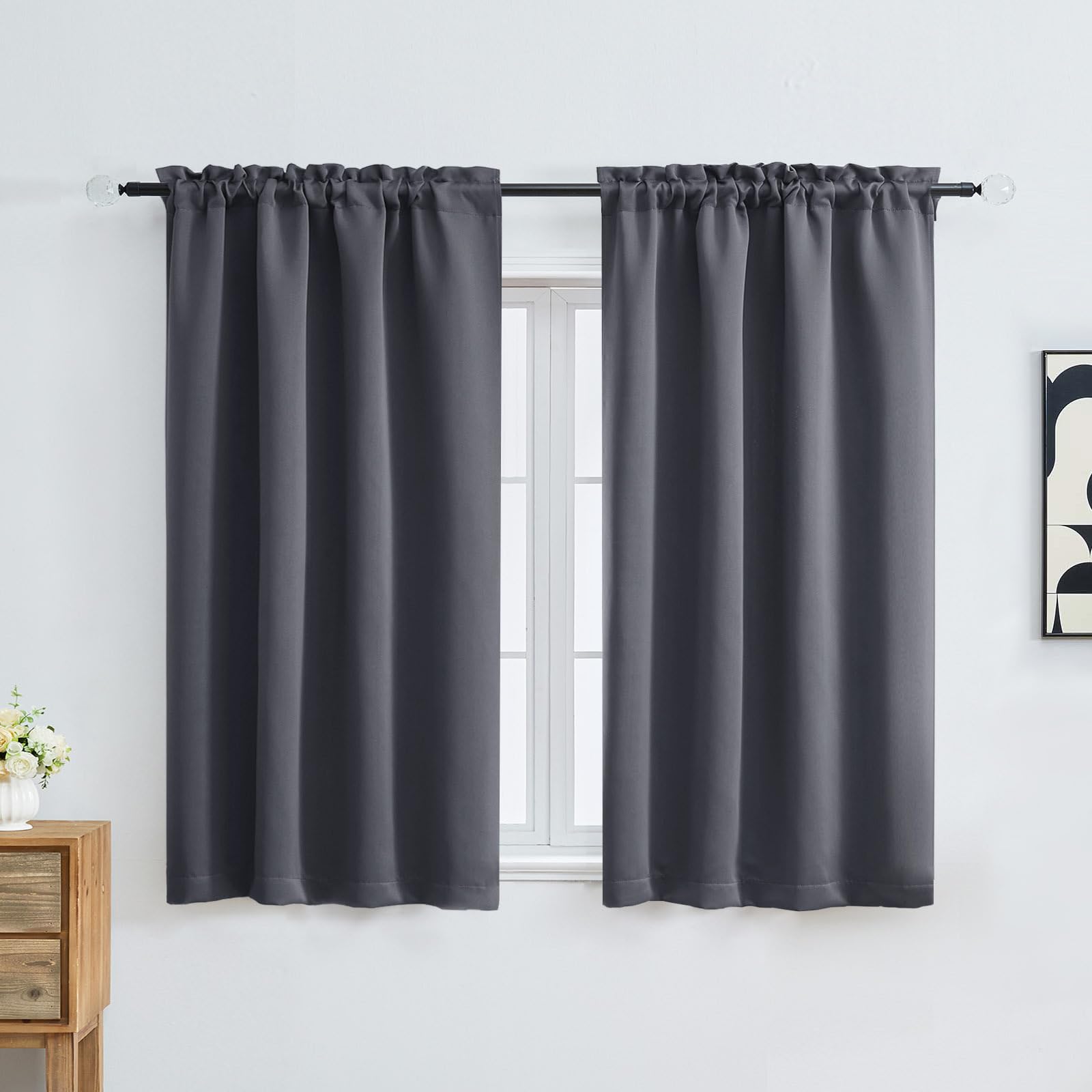 OVZME Charcoal Grey Blackout Curtains for Bedroom 54 Inches Long 2 Panels, Modern Window Treatments Thermal Insulated Curtains for Living Room, Dual Rod Pocket Blackout Drapes, 2x40Wx54L Inches