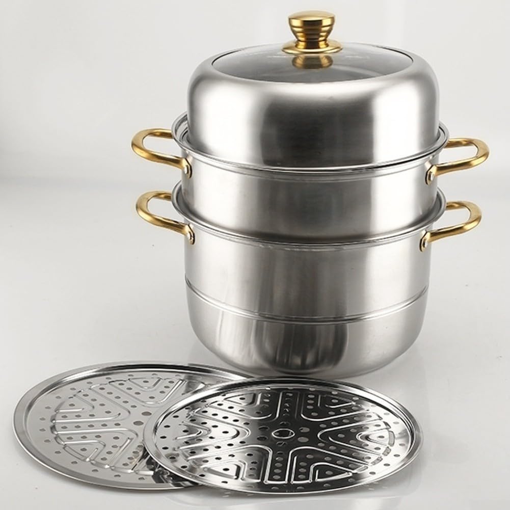Marmite Vapeur 28cm Acier Compatible Induction Grande Capacité(3 floors)