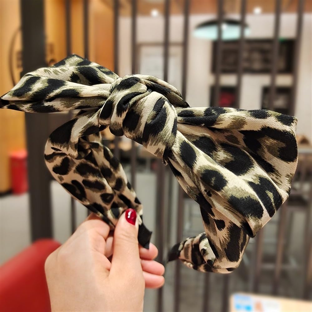 4 fasce per capelli con fiocco con stampa leopardata, in tessuto vintage, con orecchie di coniglio, fasce per capelli a bordo largo