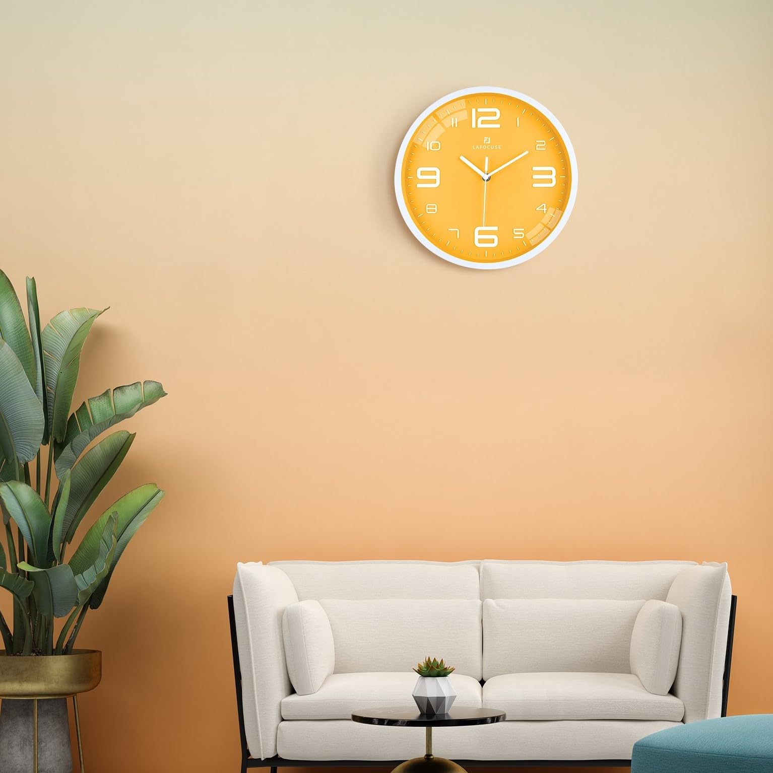 Lafocuse 30cm Orologio da Parete Giallo Silenzioso Moderno, Grande Numeri 3D Facile da Leggere, Orologio da Cucina senza Ticchettio per Camera da Letto Soggiorno Ufficio