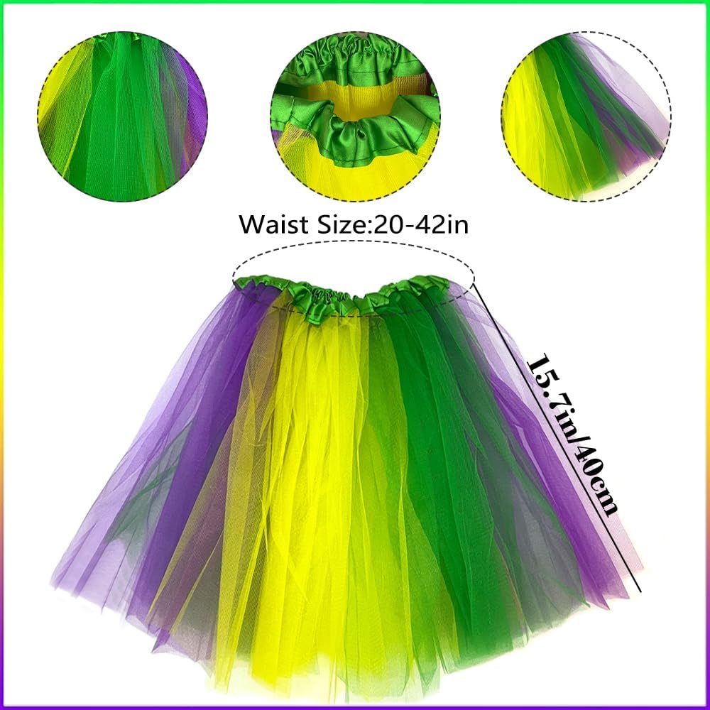 7 Pcs Mardi Gras Costume Accessories for Women Included Headband Masquerade Mask Bead Necklaces Tutu Skirt Striped Long Socks for Halloween Mardi Gras Carnival Party Supplies Multicolor - Image 3