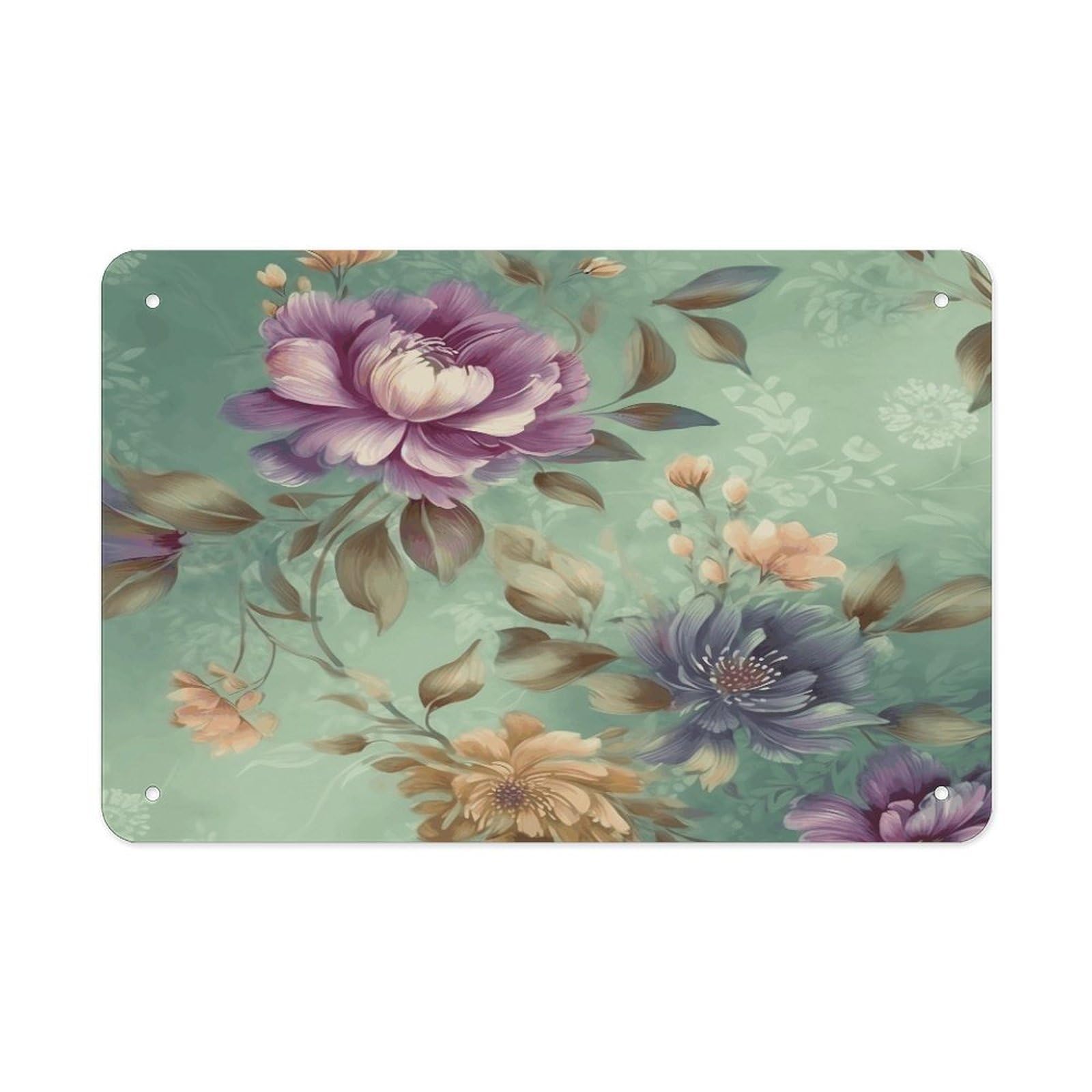Fodpand Style Flowers On Green Background Wall Art Metal Signs Tin Sign