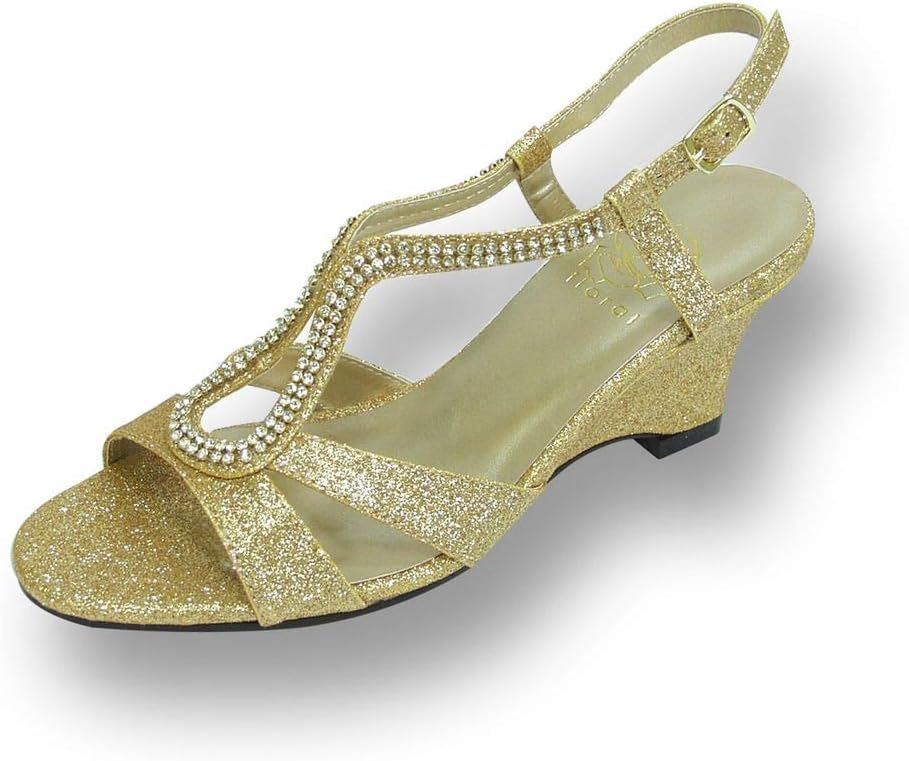 Floral Nikki (DP817) Women Wide Width Wedge Sandals for Wedding, Prom, Evening Gold 11