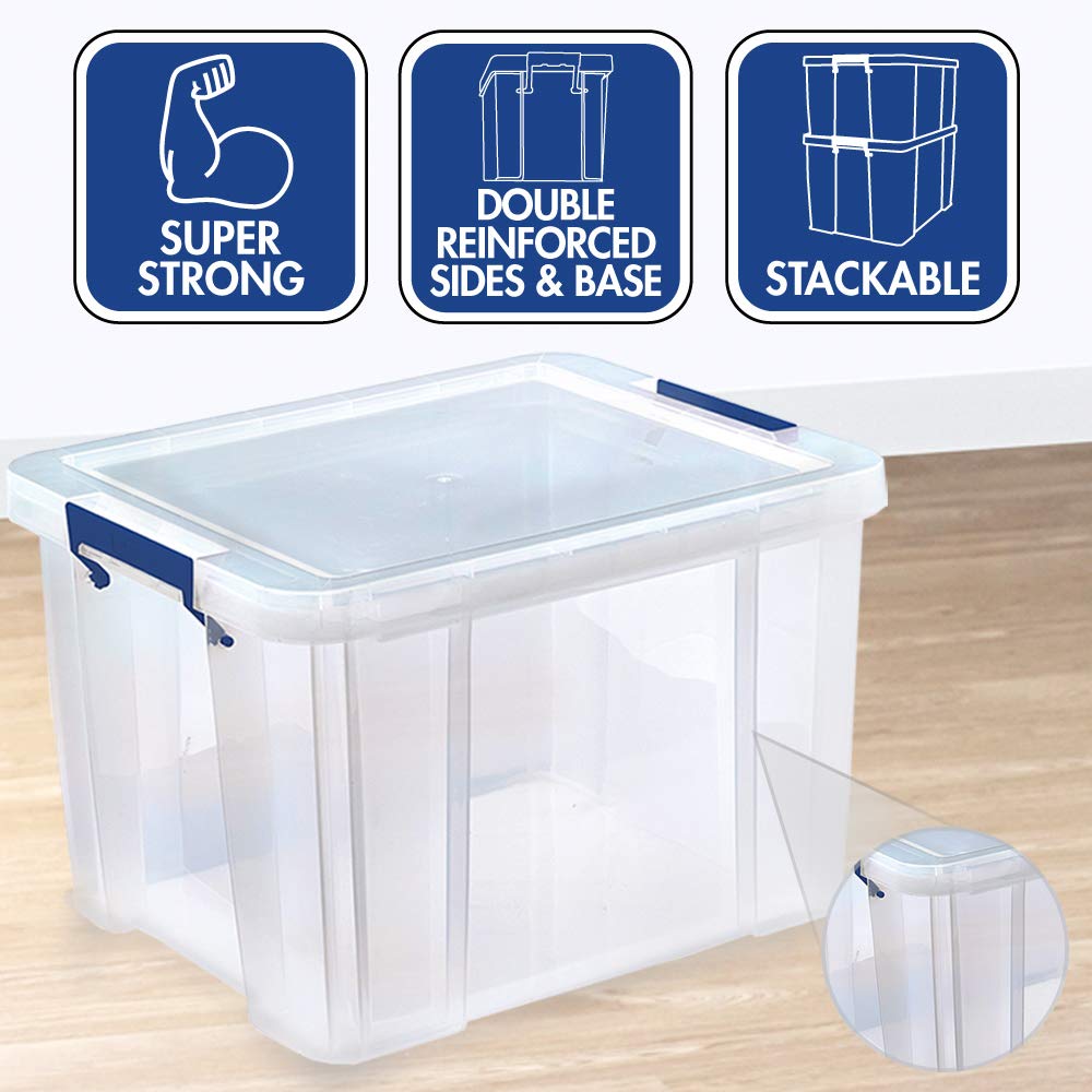 Bankers Box Prostore scatola porta oggetti in plastica con coperchio, 36 litri, impilabile, scatole per armadio super resistenti, dimensioni 30x37x31 cm, contenitori plastica trasparente, 1 unità