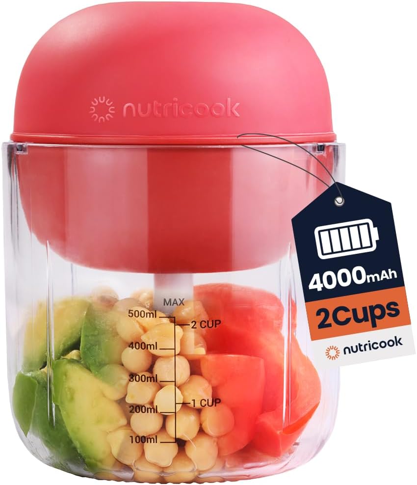 Choppi Cordless Electric Vegetable Chopper & Mini Food Processor for Dicing, Shredding, Mincing, and Puree, Portable and Rechargeable, 2-Cup, 500 mL, 4000 mAh Battery, Canyon Sunset