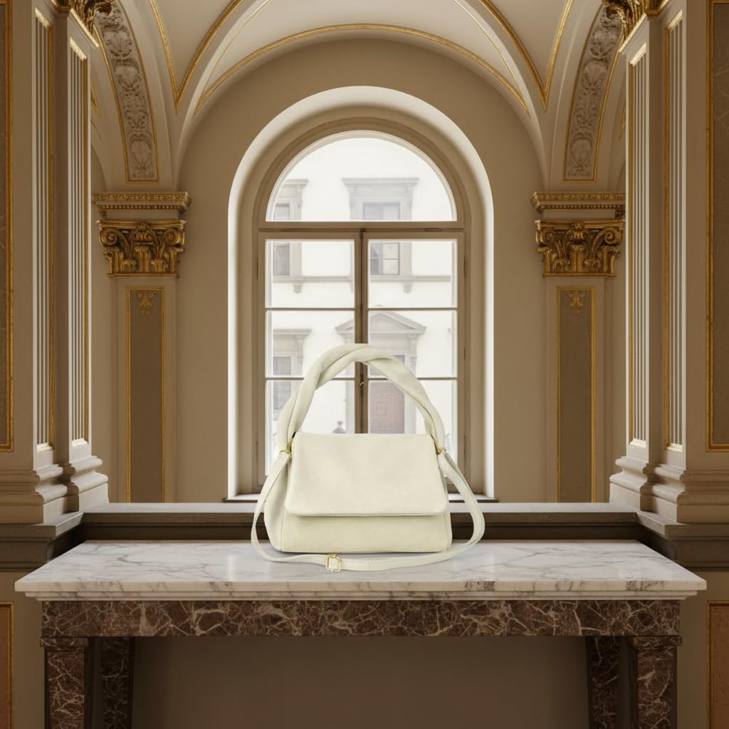 Italian Genuine Suede Top-Handle Bag for Women with Zipper Magnetic Flap & Twisted Handle | Crossbody Shoulder Purse - Image 5