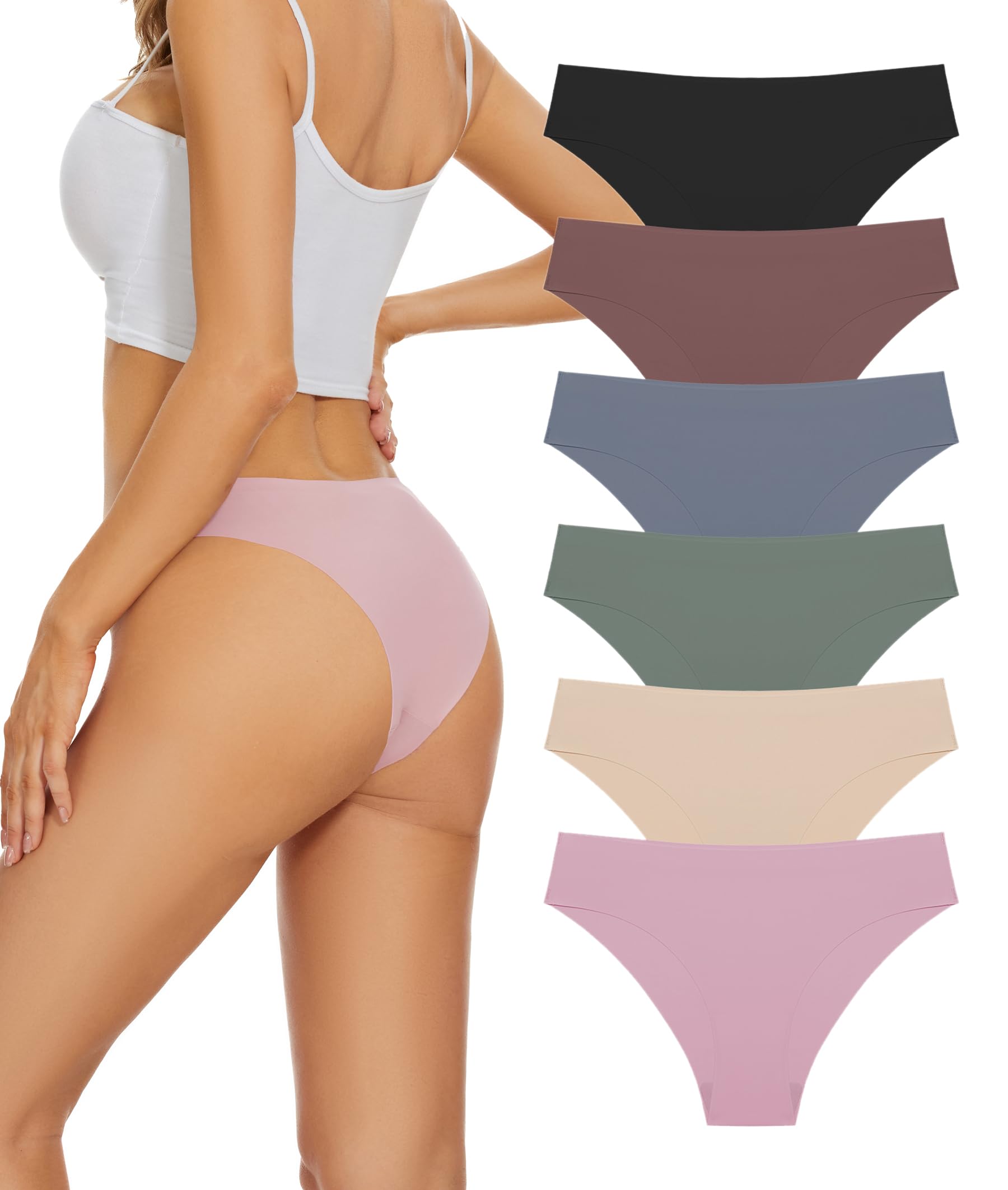 RiozzWomen’s Seamless Cheeky Underwear No-Show Bikini Panties Breathable Silky Underwear Stretch Invisible Hipster