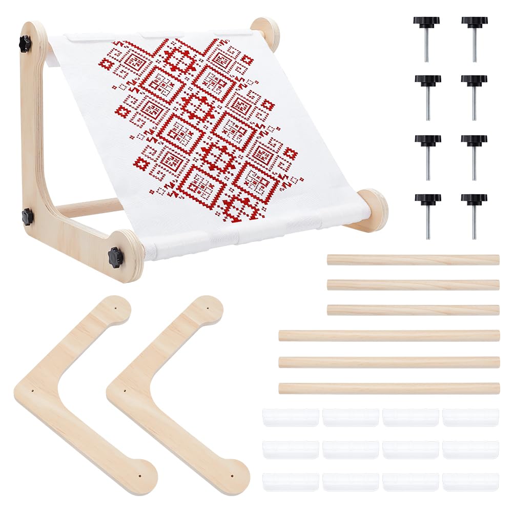 UNICRAFTALE Wood Embroidery Hoop Holder Adjustable Embroidery Table Stand Navajo White Cross Stitch Hoop Stand for Lap Or Table Cross Stitch Scroll Frame for Arts Crafts 300x300x14.5mm