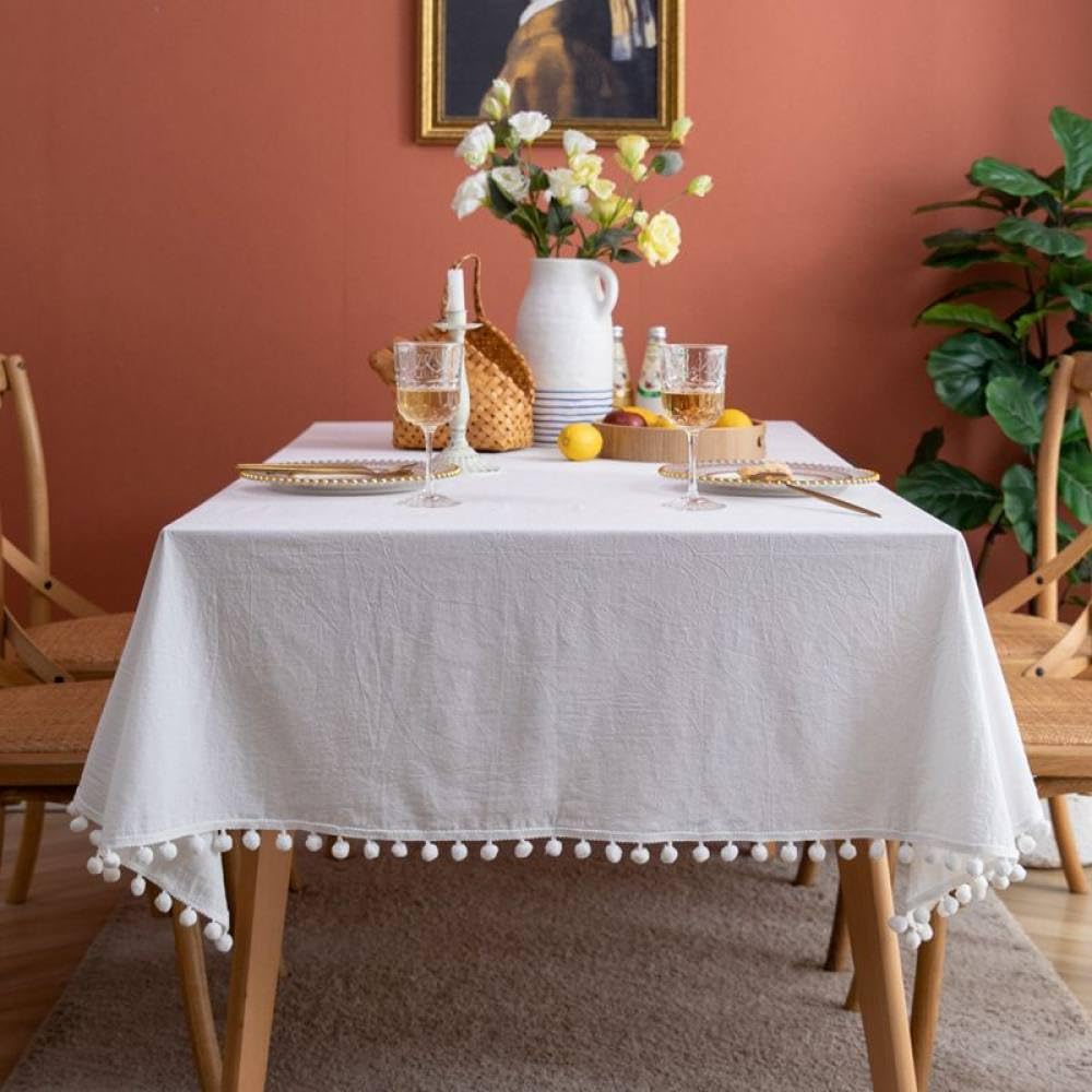 Nappe rectangulaire coton blanc 140x140cm couverture table salon décoration