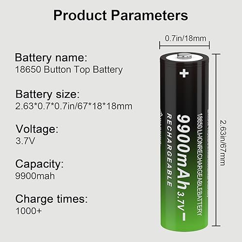 Miniatura 2 de Button Top 18650 - Batería recargable de 3.7 V, 9900 mAh, alta capacidad de larga duración para linterna, juguetes y Pathlight 241011-2S-3S (botón
