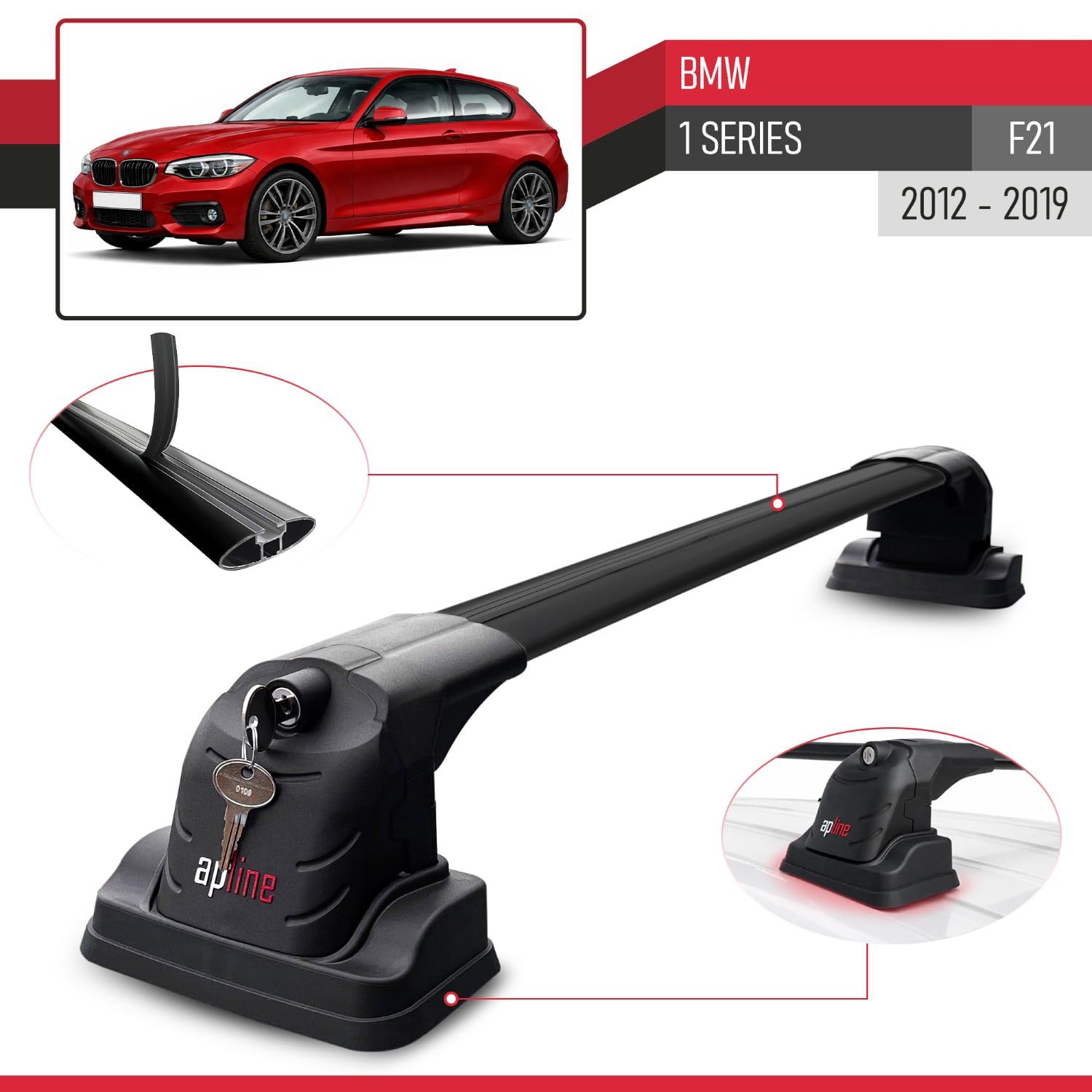 Kompatybilny z BMW 1 Series (F21) 2012-2019 ACE-3 Model Aluminiowy bagażnik dachowy 2 poprzeczki, czarne