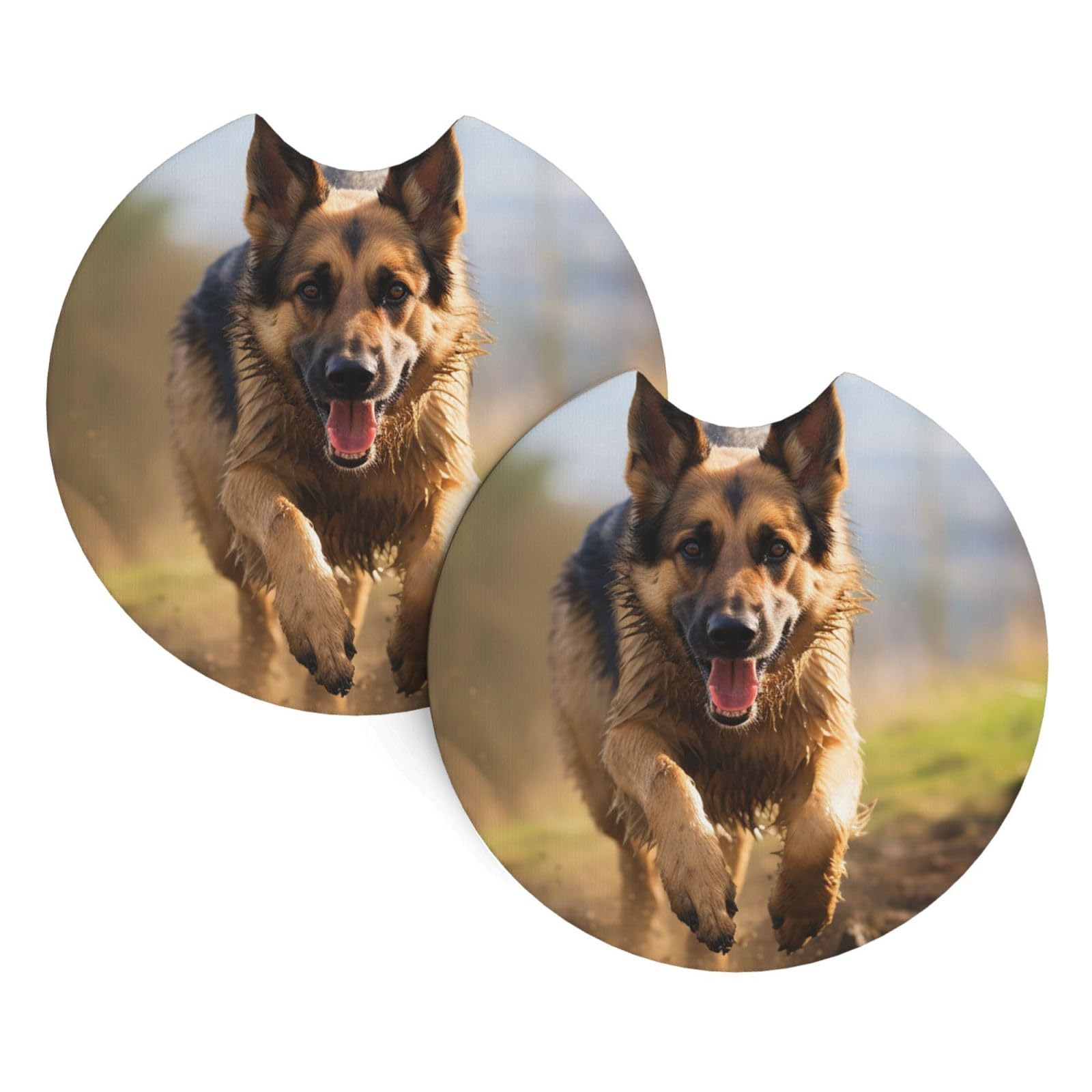 2 Pack Car Coaster for Cup Holders Running German Shepherd Dog Car Cup Coaster 2.7" Neoprene Non-Slip Automotive Cup Mat Universal Auto Car Interior Accessories for Women Men Cup Pad