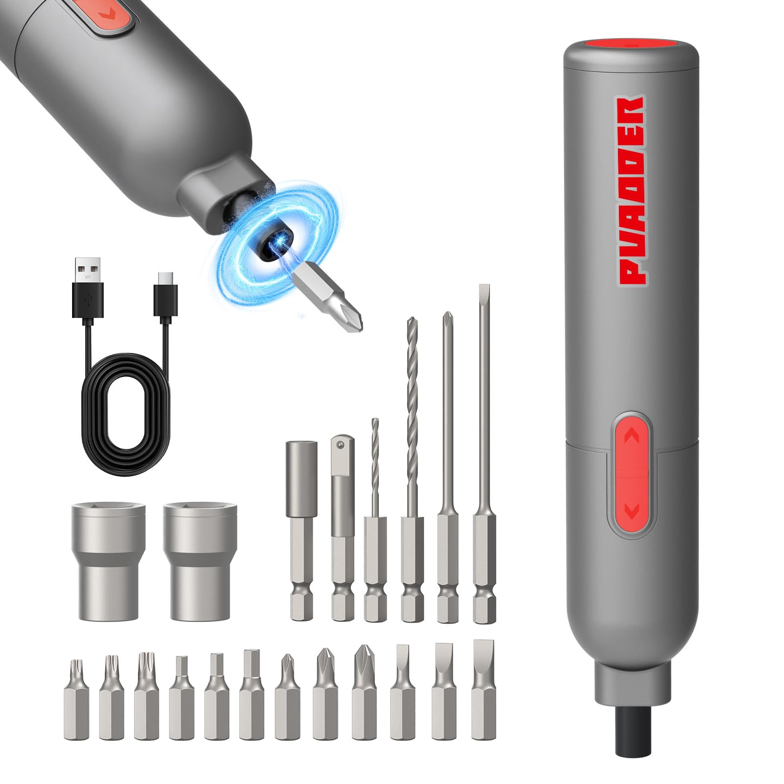 Electric Screwdriver Cordless,3.6V Screwdriver Set Rechargeable,Multitool Magnetic Screwdriver Bits,20 Pieces Bits Gifts for Men (Gray)