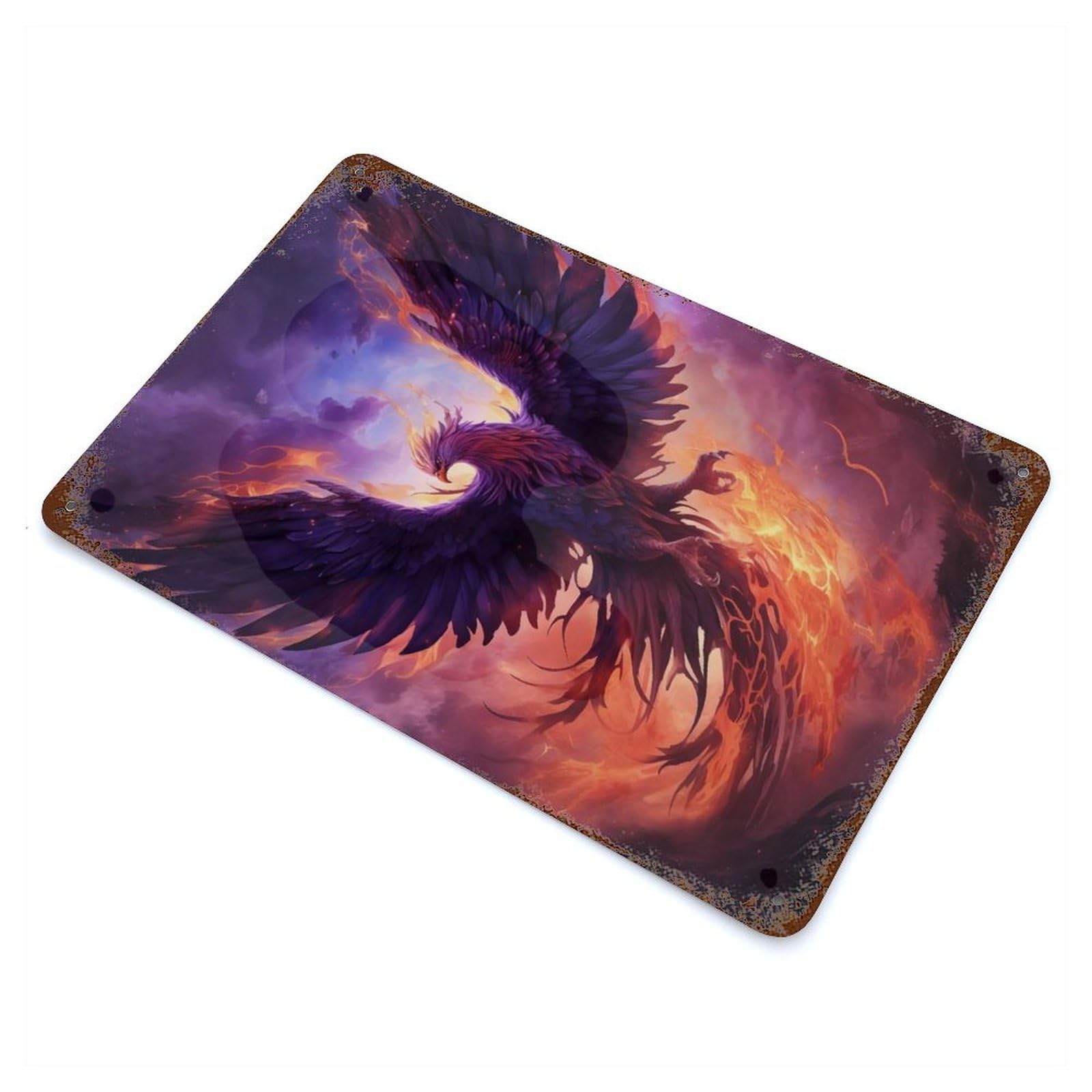 Garage Style Mystical Phoenix Bird Rustic Tin Plaque 11.8"x7.9", Classic Wall Plaque for Bar And Workshop