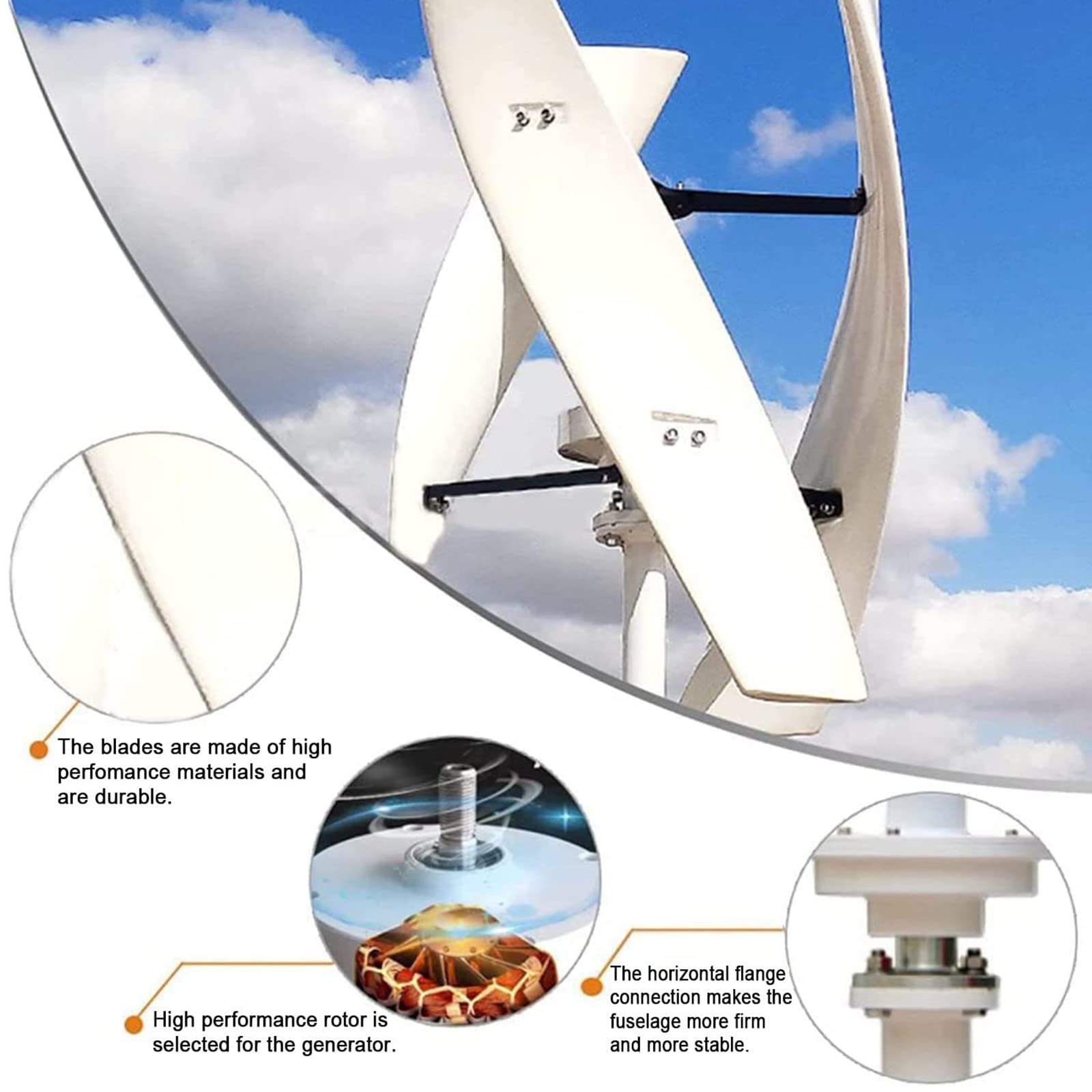 Turbina Eolica Verticale a Basso Rumore da 5000w, Kit di Energia Eolica per Generatore di Energia Ad ASSE Verticale Trifase AC 12v 24v 48v per Integrazione Energetica Domestica,48V
