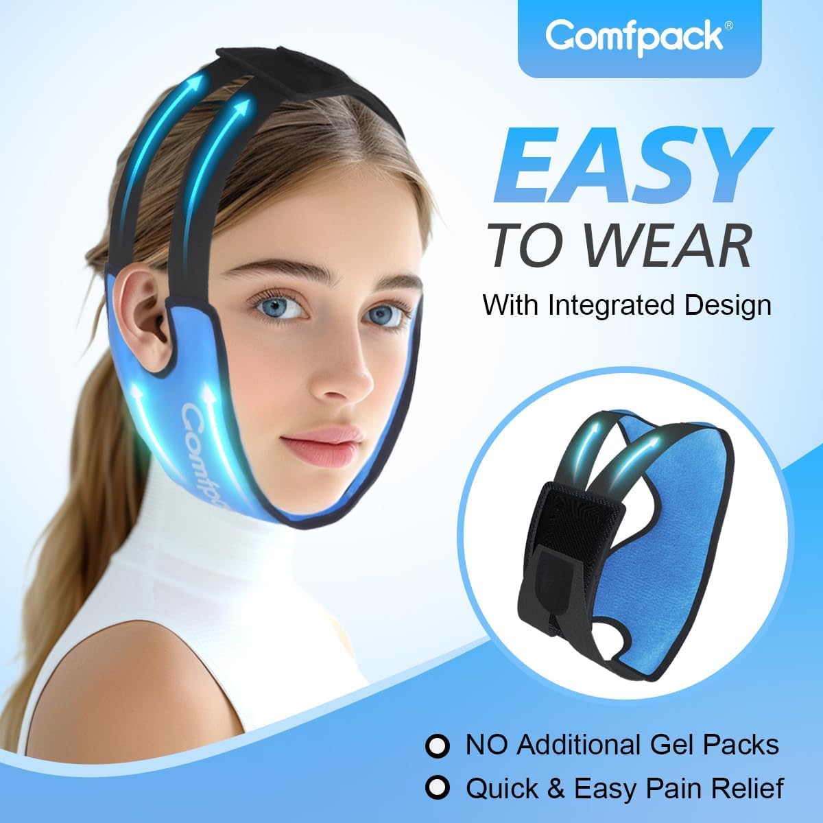Comfpack Weisheitszähne Eisbeutel Kopfwickel mit Ear Hole Design, Soft Face Ice Pack Reusable Gel Hot Cold Therapy, Jaw Ice Pack für TMJ Pain Relief, Tonsillektomie, Oral Surgery, Face Swelling