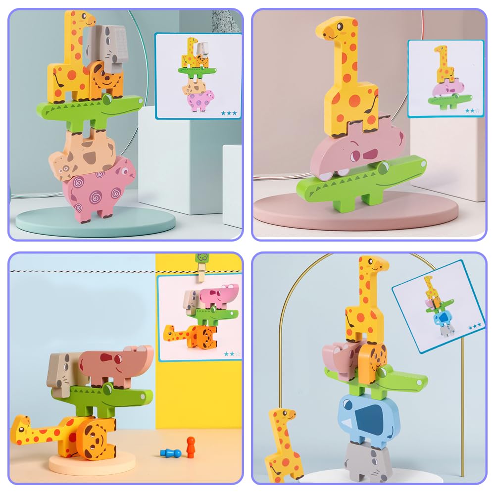 Giochi Legno Bambini, Montessori Impilabili Animali Blocchi Costruzione, Bambino Educativi Gioco Equilibrio Giocattolo in Legno Regalo per Bimbo Ragazzi Ragazze 2 3 4 Anni