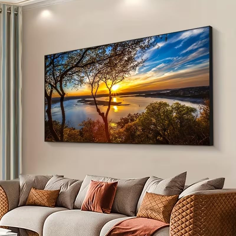 Tableau moderne coucher de soleil sur lac pour mur vide - 3