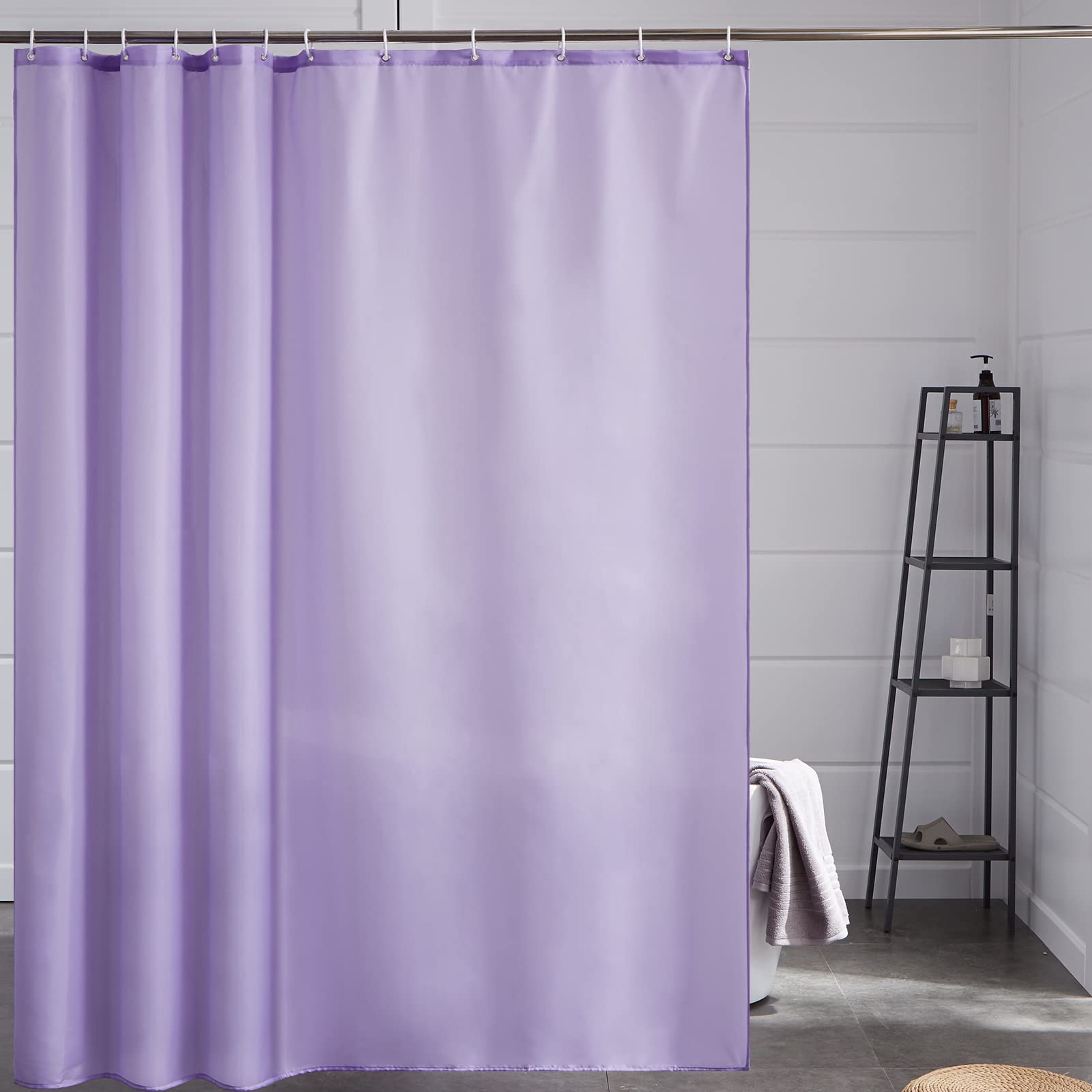 Cortinas Baño Blanca Antimoho Antibacteriano Impermeable Poliester Tela Lisa Lavable, con 12 Ganchos Plásticos, 180x200 Cortina. — view 30