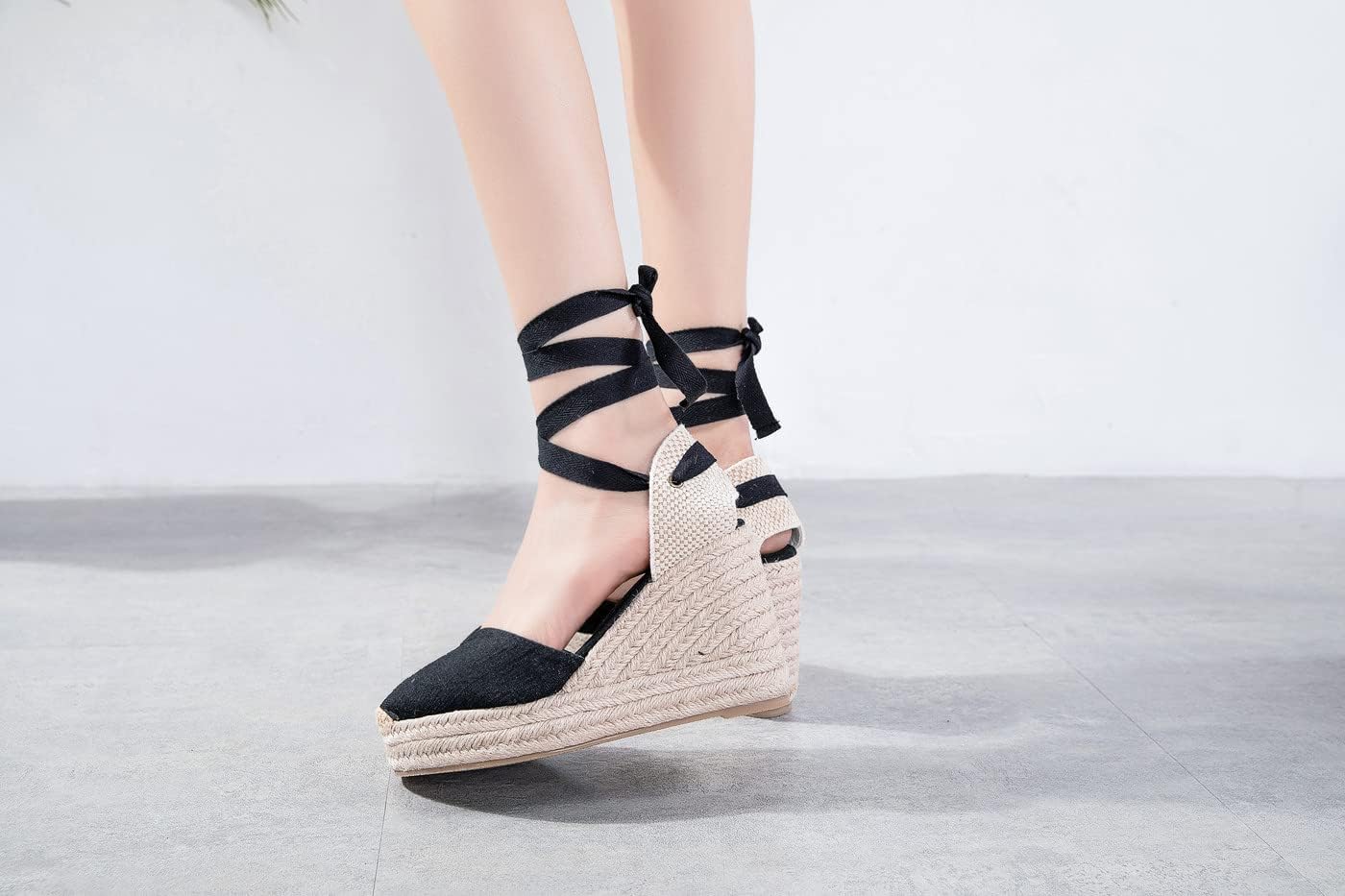 U-lite Womens Espadrille Wedge Sandals Closed Toe Platform Lace Up Ankle Strap Slingback Summer Dress Shoes