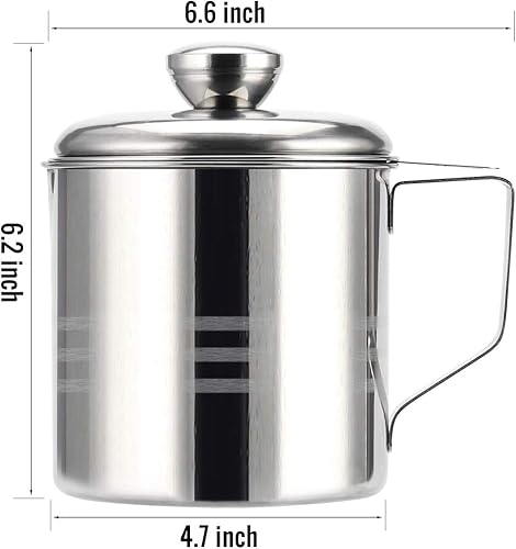 Miniatura 6 de Contenedor de grasa de tocino de acero inoxidable con pantalla de filtro de malla, 1.2L/5 tazas de aceite de cocina para cocina