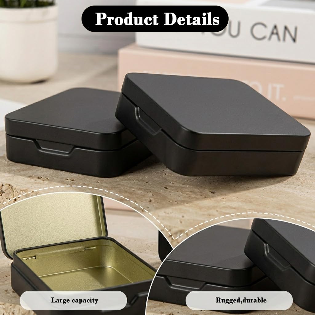 HASTHIP® 2Pcs Tin Box - Rectangular Portable Travel Small Box Tiny Metal Container Mini Storage for Cotton Balls, Swabs, Floss, 9.3x7.5x2.5cm 1