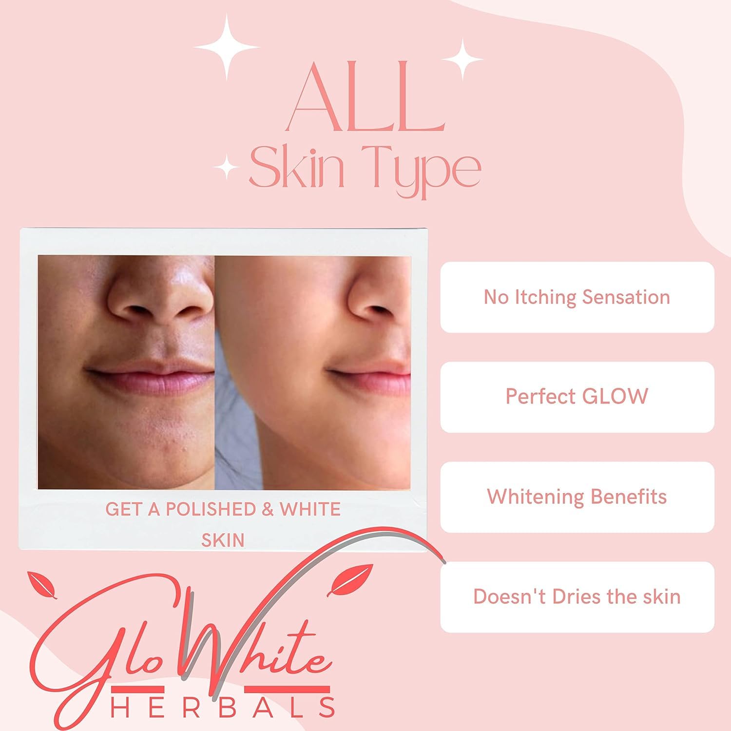 GloWhite Herbals Advance Diamond Bleach For Face | 1st Dermatologically Tested No-Itching Gentle Bleach For Women | Enriched With Diamond Dust & Niacinamide | With Pre Cream & Post Serum | 410g 3