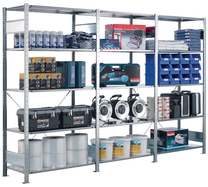 Eurokraft – Estantería de una fila – Estante de suelo ancho x T 1300 x 500 mm galvanizado, altura 2500 mm, estantería de suelo – Estante de carga pesada – Estante de acero