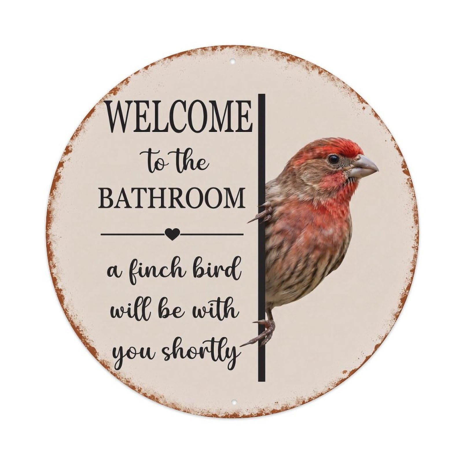 Vintage WELCOME To The BATHROOM Finch Bird Metal Tin Sign