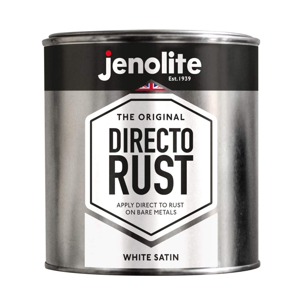 – JENOLITE Directorust Satin Paint | WHITE | Multi Surface Paint | For Use On Wood, Metal, Plastic, Ceramic & Rusted Surfaces | 1 Litre (9016)