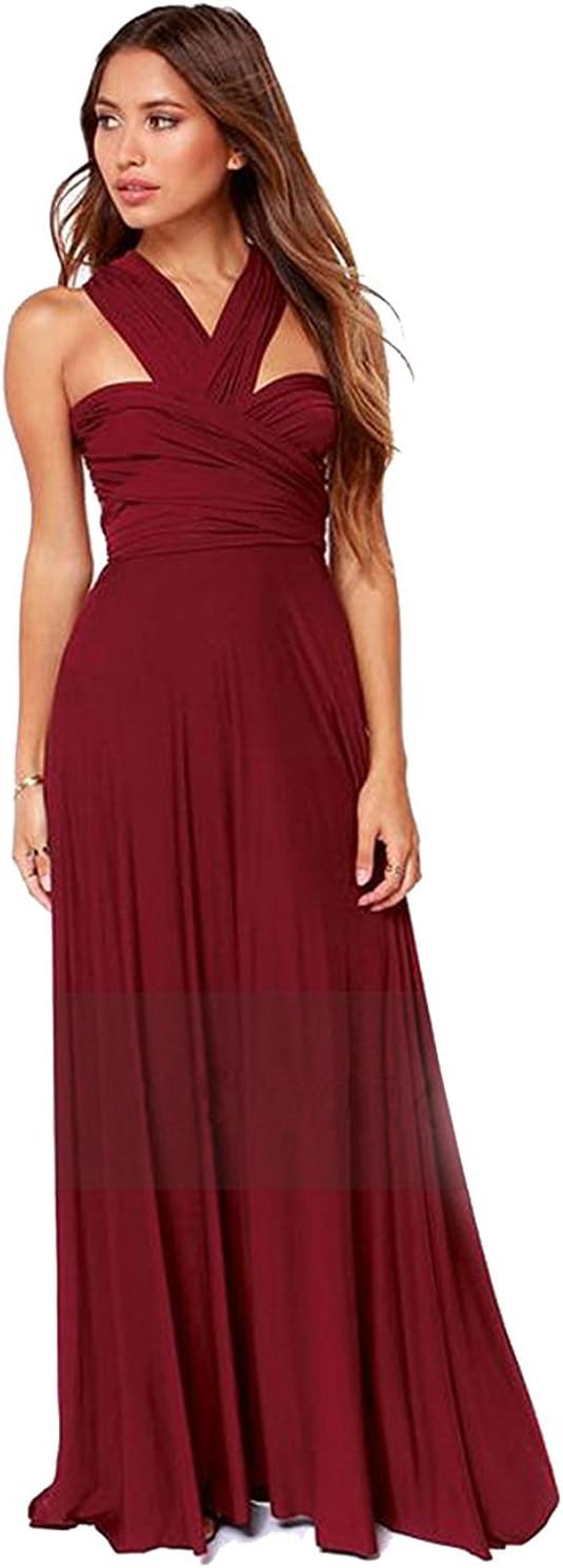 Lanliu Women's Sexy Lady Full Length Prom Gown Evening Dress Formal Dress with Kind of Way to Wear (S, Red)