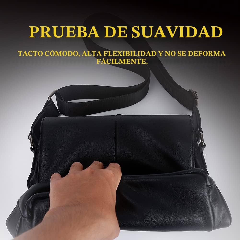 Leathario Bolso Bandolera para Hombre de Cuero Vegetal Vintage - Bolsa de Mensajero Grande Negocio Crossbody Casual Negro Clásico