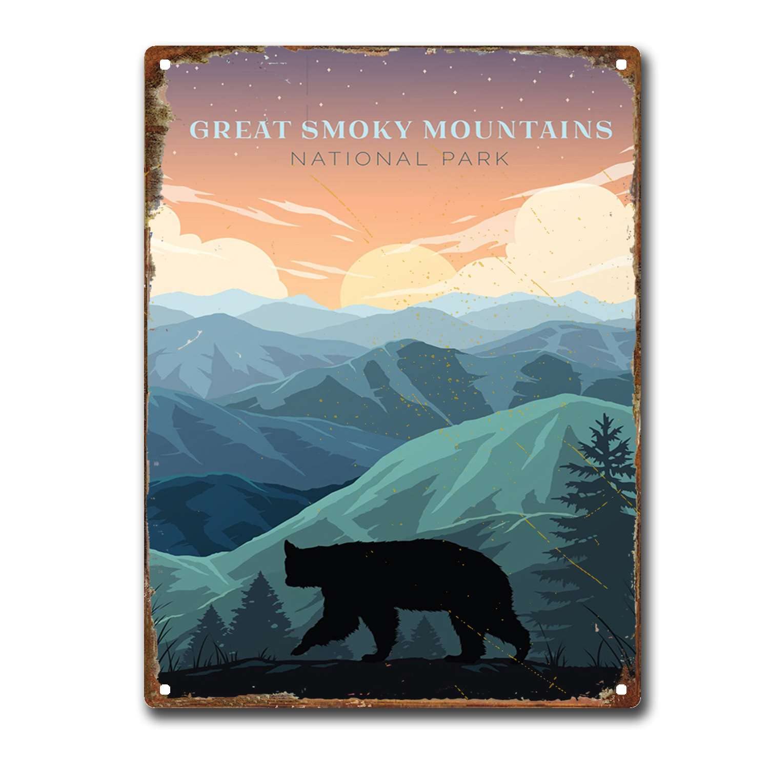 Great Smoky Mountains National Park Tourism Black Bear Aluminum tin Signage - Metal Tin Sign Hanging Retro Plaque Kitchen Poster Cafe Bar Pub Store Man cave Art Novelty Designs 5.5x8inch
