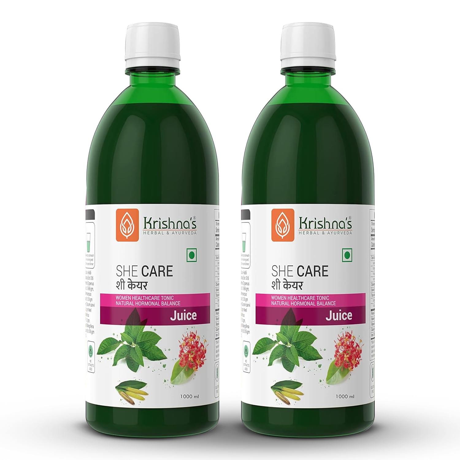 KRISHNA'S HERBAL & AYURVEDA She Care Juice - 2000 Ml-Super Saver Pack, Herbal Supplement for Hormonal Balance, PCOS, PCOD, Period Pain Relief, Hair and Skin Health | Women Wellness Juice