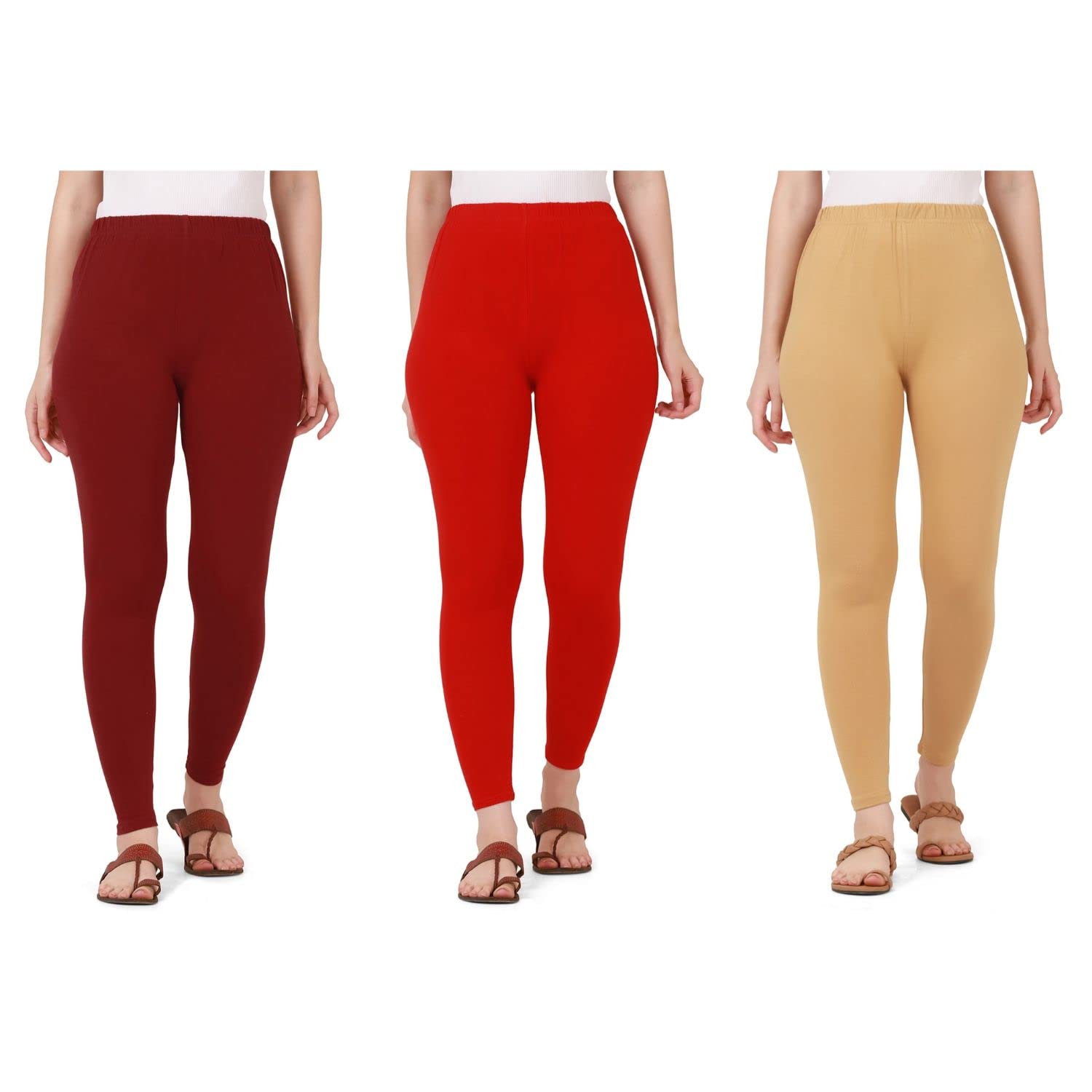 Pure Cotton Ankle Length Women Skinny Leggings Combo-Pack of 3-picture-36