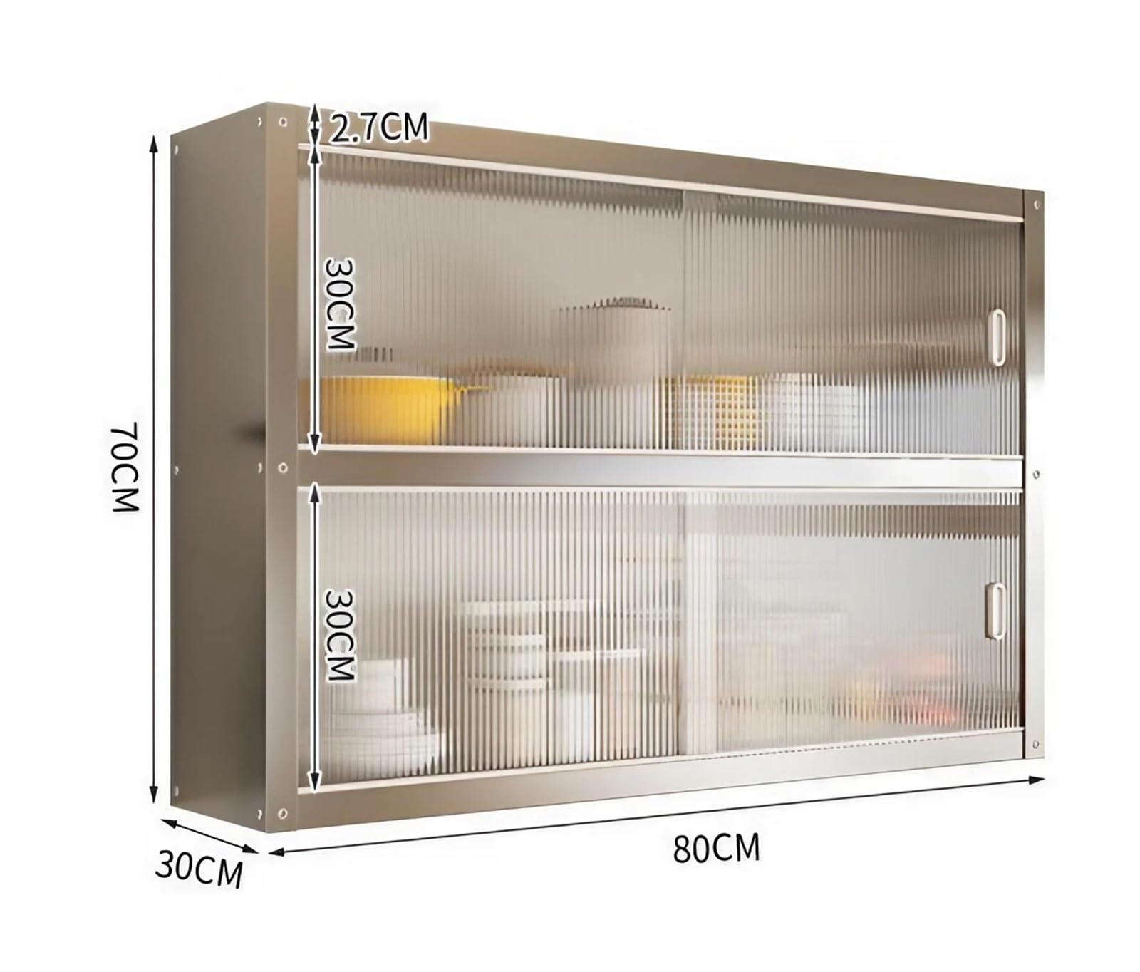Wandhängeschrank Edelstahl Hängeschrank mit Schiebetüren, Oberschrank Küchenschrank, Mehrzweckschrank, praktische Wandhängeschrank für Küche, Bad oder Büro(80x30x70CM)