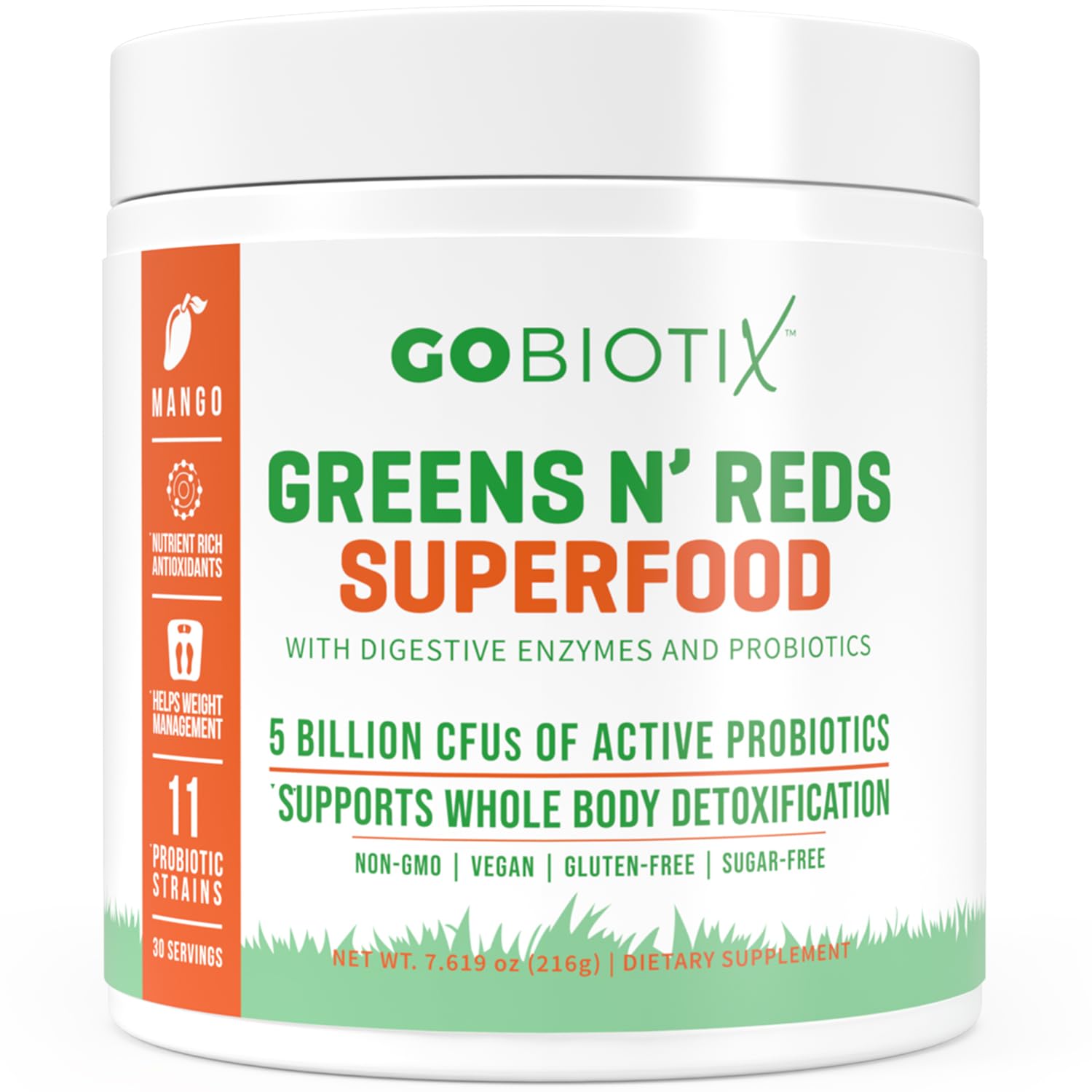 GOBIOTIX Super Greens and Reds Powder - Red and Green Superfood - Probiotic Supplement - Digestive Enzymes and Beet Root Powder - Organic Whole Foods Dietary Supplement (Mango, 1 Pack)