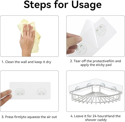 Miniatura 4 de Paquete de 4 soportes adhesivos de repuesto para regadera, ganchos adhesivos para estantes de ducha, estantes de ducha, organizador de ducha, gancho