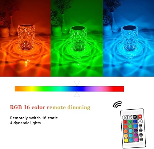 Miniatura 2 de Lámpara de mesa portátil de cristal, lámpara recargable de control táctil de 16 colores, lámpara de noche de cristal con control remoto, luz