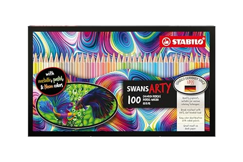 STABILO - crayon de couleurs - swans ARTY - Coffret de 100 crayons de dessin - 27 pastel, 4 fluo et 9 couleurs métallisées