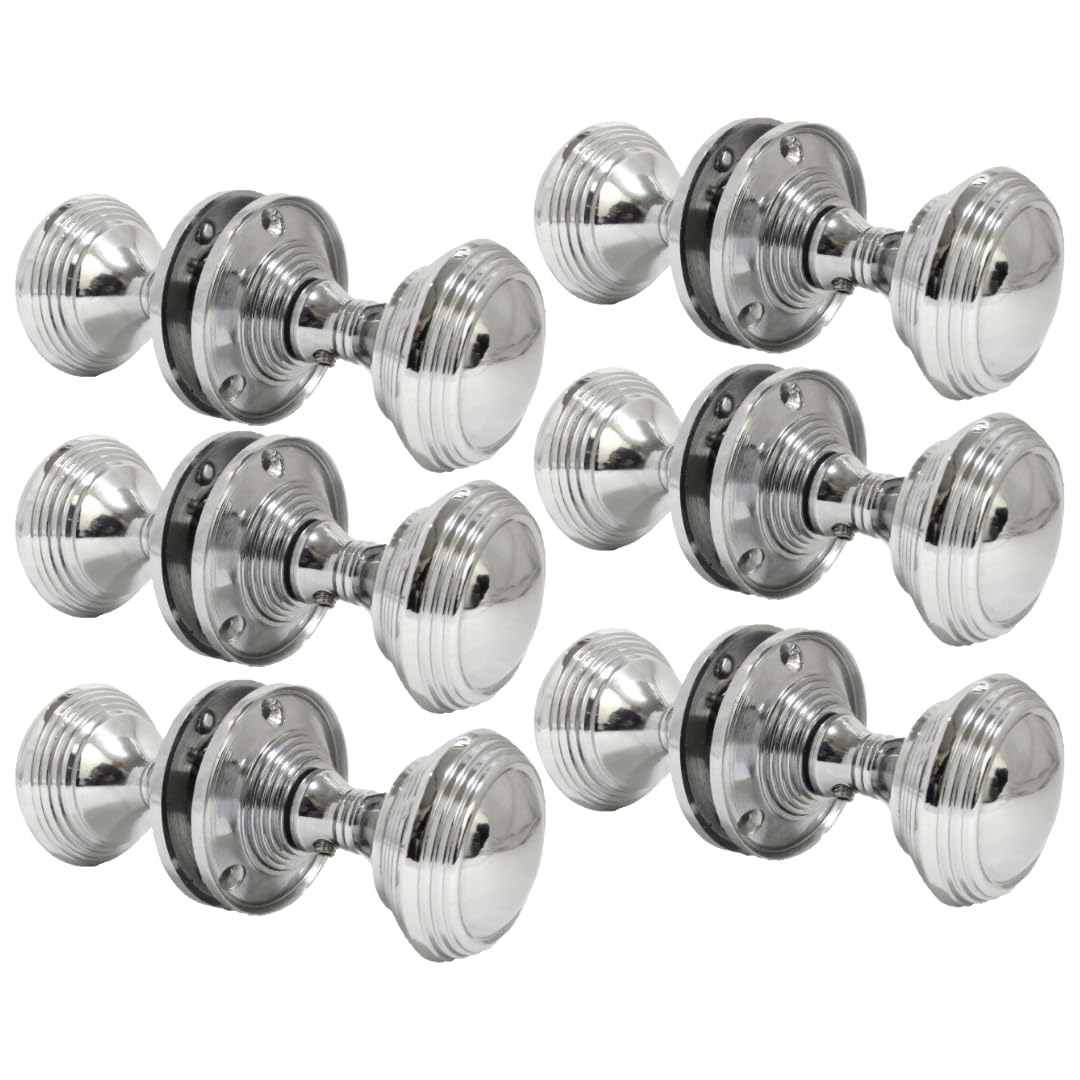 Epsom Door Handle Queen Anne Reeded Mortice Set for Interior Use Round Design with Tubular Latch Durable Polished Chrome Finish Pack of Six
