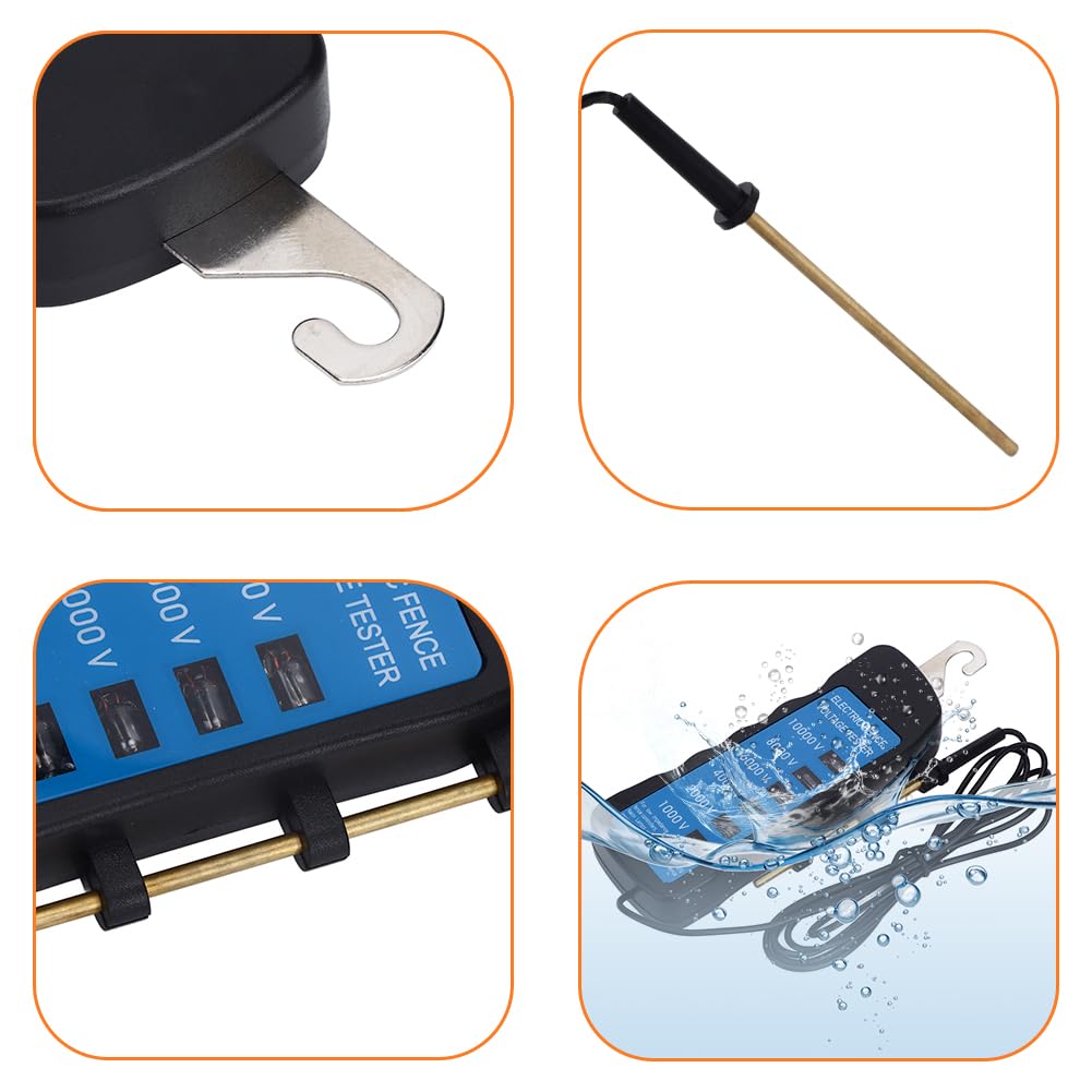 Electric Fence Tester, Electric Fence Fault Finder Voltage Tester Digital Electrical Finder Handheld Locator Checker Voltmeter Troubleshooter Indicator Lights Testing Livestock Equipment Waterproof