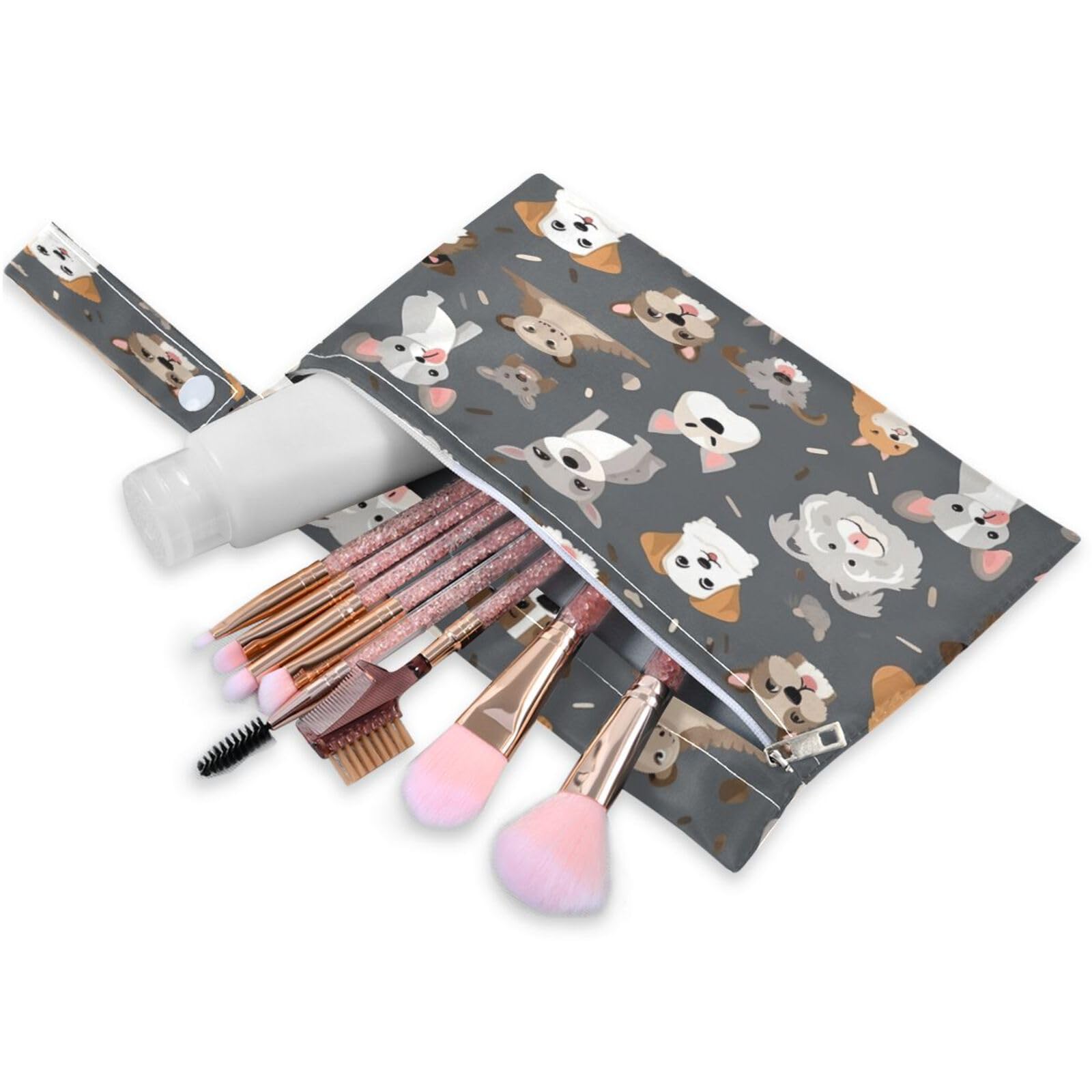 ATTX Cartoon Dog Wet Dry Bags 2-Pack - Reusable Cloth Diaper Storage for Travel, Beach & Gym | Multi-Use Waterproof Bags for Swimsuits, Baby Clothes, Sports Gear#385