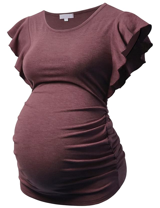 Bhome Maternity Tops Flying Shorts Sleeve Tshirt Side Ruched Pregnant Blouse Casual Pregnancy Tunic